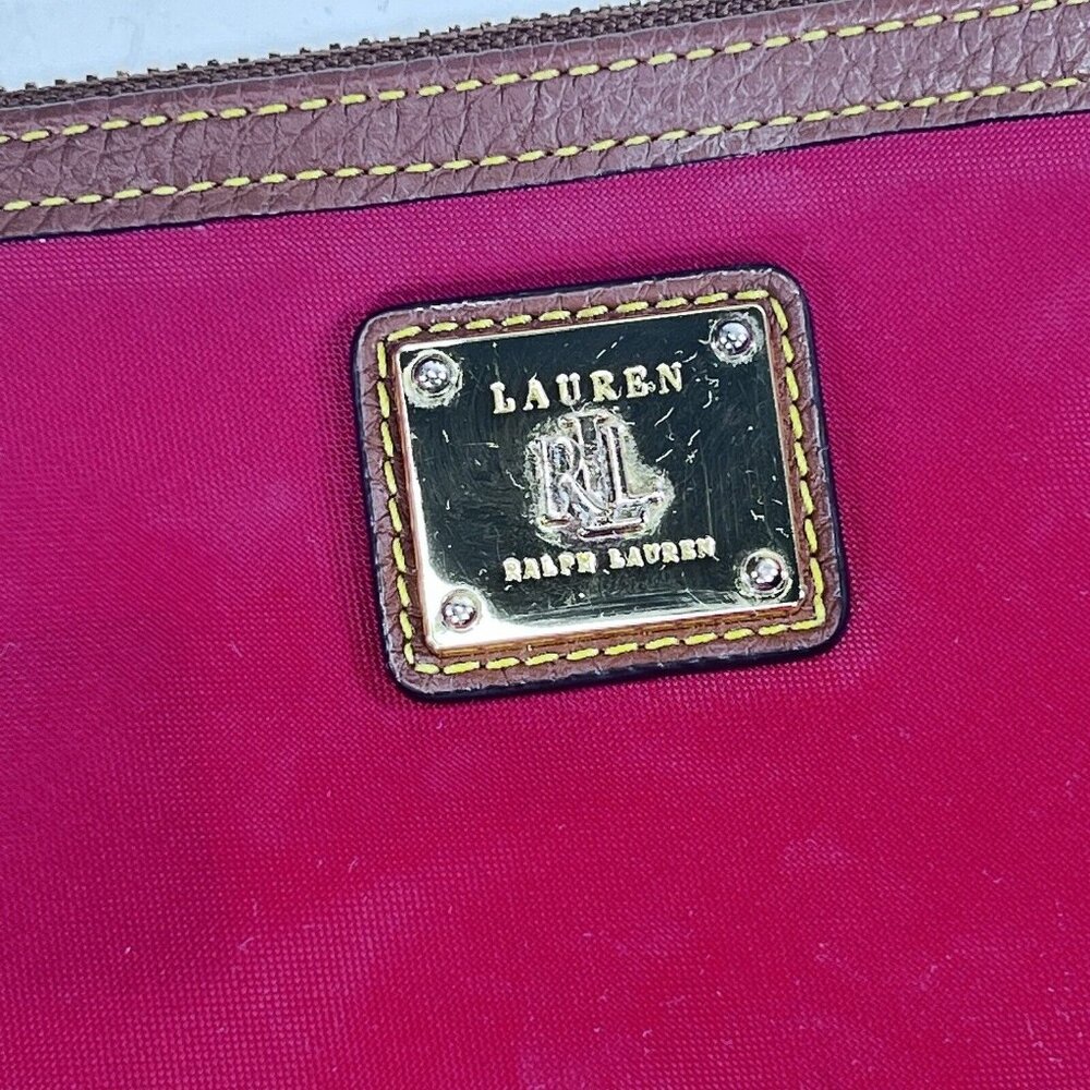 Ralph Lauren Red Makeup Toiletry Cosmetic Small Travel Pouch Bag Leather Strap - Picture 3 of 13